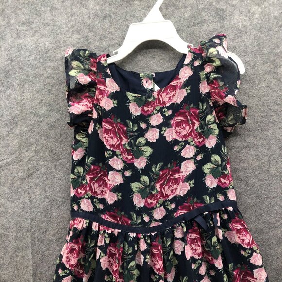 Janie & Jack Floral Chiffon Dress Girls Size 8 Blue Pink Ruffle Sleeveless - Picture 3 of 8
